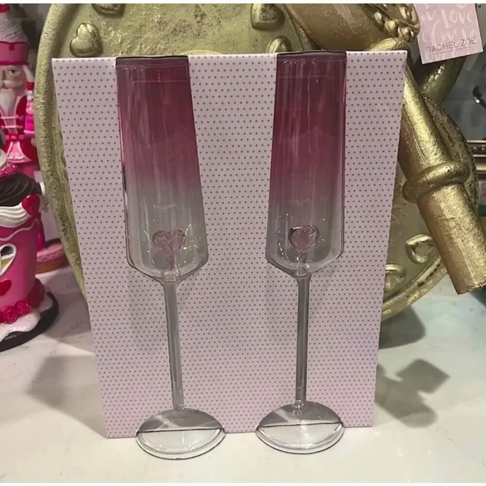 Viral Cupcakes & Cashmere Pink Ombre Champagne Flutes Heart Set